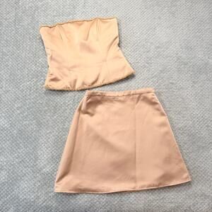 Vintage Y2K Gold Beaded Corset Mini Skirt 2 Piece Set Party Outfit Retro